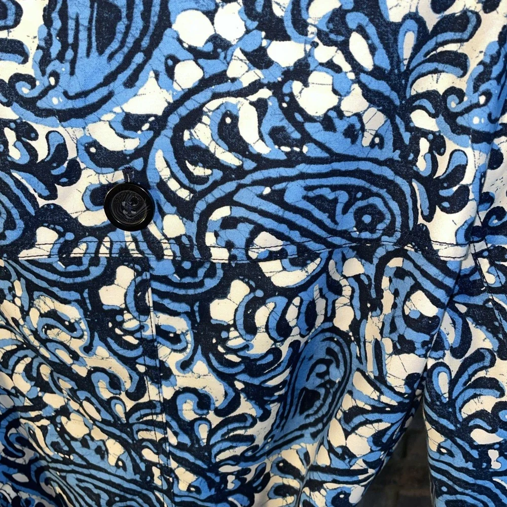MICHAEL Kors Blue Paisley Belted Short‎ Trench Coat Epaulets MS52H971PJ Medium